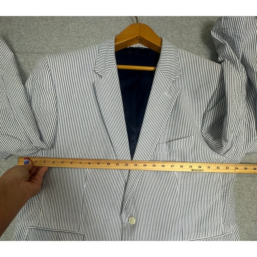 Croft Barrow Seersucker Blazer Mens 50R Blue White Striped Classic Fit Coat
